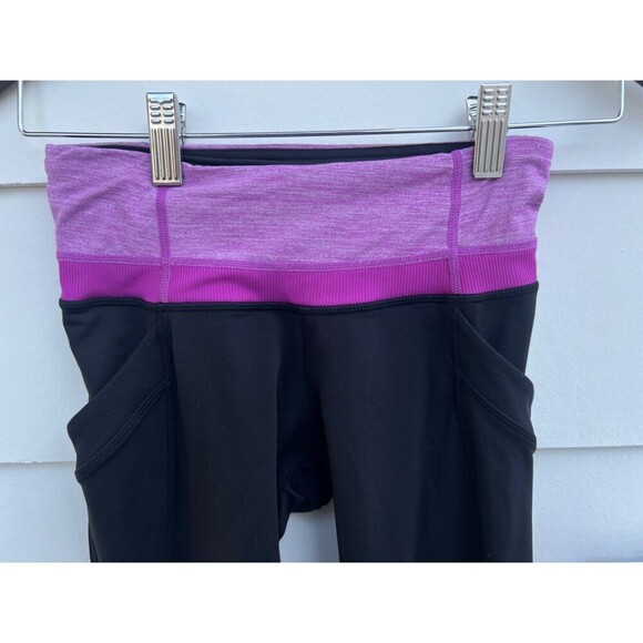 Lululemon Run Dash Ruched Side & Back Pockets High-Rise Leggings Black/Violet 2 - Picture 2 of 7